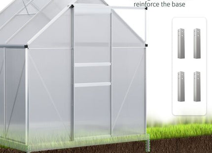 Outsunny Polycarbonate Walk-in Garden Greenhouse w/ Sliding Door Silver Tone