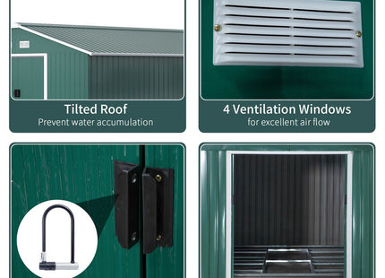Durable Green Metal Storage Shed with Vent & Doors - 13ft x 11ft