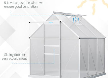Outsunny Polycarbonate Walk-in Garden Greenhouse w/ Sliding Door Silver Tone
