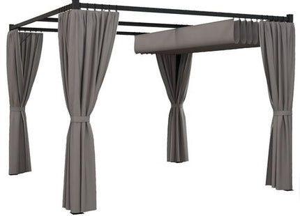 Outsunny 3 x 3(m) Pergola with Retractable Roof and Curtains, Light Grey
