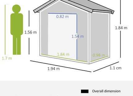 Outsunny 6.5x3.5ft Metal Garden Shed for Garden and Outdoor Storage, Grey
