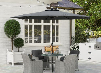 Outsunny Luxury Rattan Garden Dining Set W/ Parasol, Cushions, Light Grey