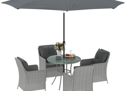 Outsunny Luxury Rattan Garden Dining Set W/ Parasol, Cushions, Light Grey