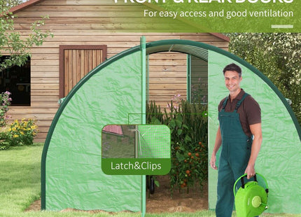 Outsunny Tunnel Greenhouse, Upgraded Structure, Hinged Doors, 6 x 3(m), Green