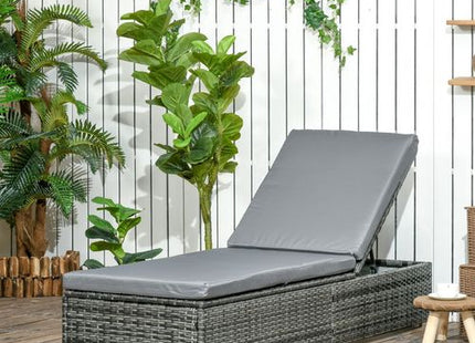 Outsunny Patio Rattan Chaise Lounge Garden Pool Wicker Sun Lounger Adjustable