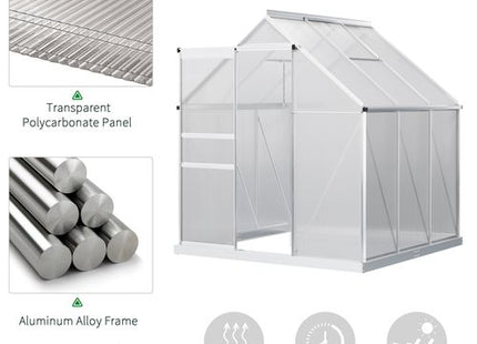 Outsunny Polycarbonate Walk-in Garden Greenhouse w/ Sliding Door Silver Tone