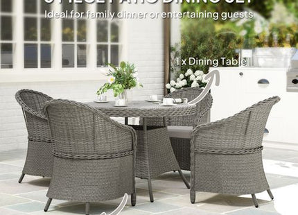 Outsunny Rattan Dining Set for 4 with Cushions and Umbrella Hole, Grey