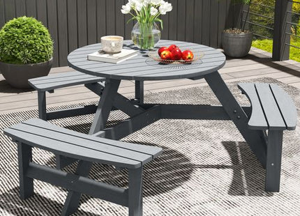 Outsunny 6 Person Fir Wood Table Bench Set Outdoor Garden Patio, Grey