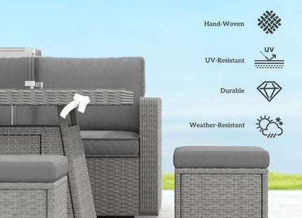 Outsunny 7 Pieces Rattan Garden Furniture Set w/ 50,000 BTU Gas Fire Pit Table