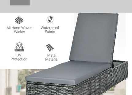 Outsunny Patio Rattan Chaise Lounge Garden Pool Wicker Sun Lounger Adjustable