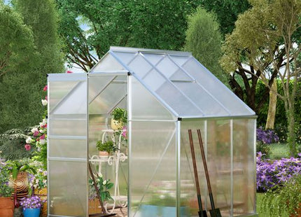 Outsunny Polycarbonate Walk-in Garden Greenhouse w/ Sliding Door Silver Tone