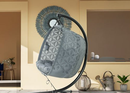 Outsunny Double Hanging Swing Chair w/ Stand & Cup Holders, Charcoal Grey