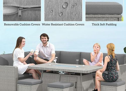 Outsunny 7 Pieces Rattan Garden Furniture Set w/ 50,000 BTU Gas Fire Pit Table