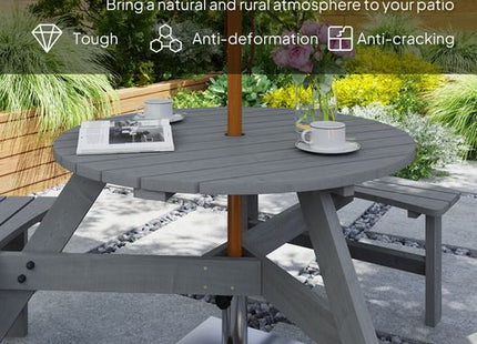 Outsunny 6 Person Fir Wood Table Bench Set Outdoor Garden Patio, Grey