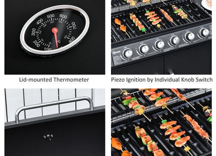 Outsunny 6+1 Burner Gas BBQ Grill Garden Barbecue with Wheels, Cabinet