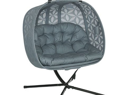 Outsunny Double Hanging Swing Chair w/ Stand & Cup Holders, Charcoal Grey