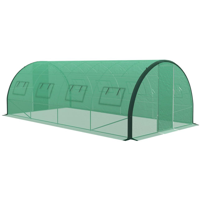 Outsunny Tunnel Greenhouse, Upgraded Structure, Hinged Doors, 6 x 3(m), Green