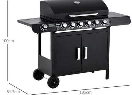 Outsunny 6+1 Burner Gas BBQ Grill Garden Barbecue with Wheels, Cabinet