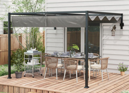 Ultimate Outdoor Retreat: Outsunny 3x4m Wall Mounted Pergola w/ Retractable Sun Shade Canopy. Sturdy, spacious, & customizable.