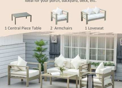 4 PCs Aluminium Garden Furniture Set w/ Thick Padded Cushion