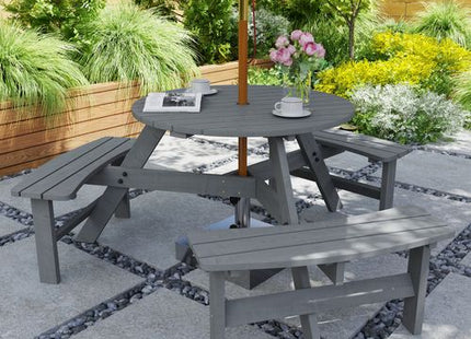 Outsunny 6 Person Fir Wood Table Bench Set Outdoor Garden Patio, Grey
