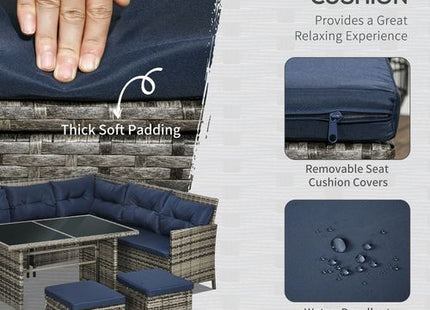 Outsunny 6 PCs Patio wicker Sofa Set Rattan Chair Furniture w/ Glass & Cushioned