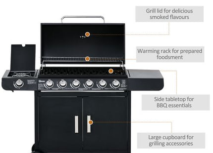Outsunny 6+1 Burner Gas BBQ Grill Garden Barbecue with Wheels, Cabinet