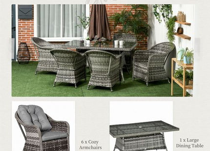 Outsunny 7 Pieces Rattan Dining Sets w/ Tempered Glass Umbrella Hole Table