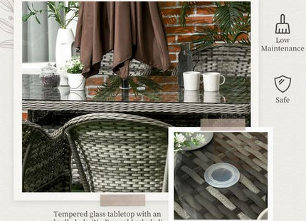 Outsunny 7 Pieces Rattan Dining Sets w/ Tempered Glass Umbrella Hole Table