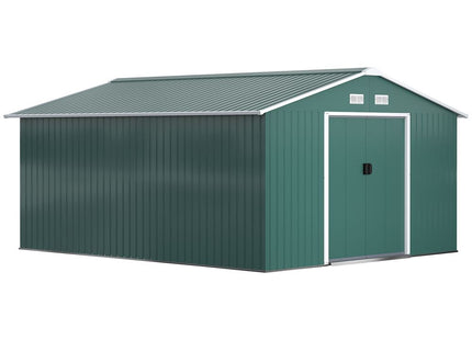 Durable Green Metal Storage Shed with Vent & Doors - 13ft x 11ft