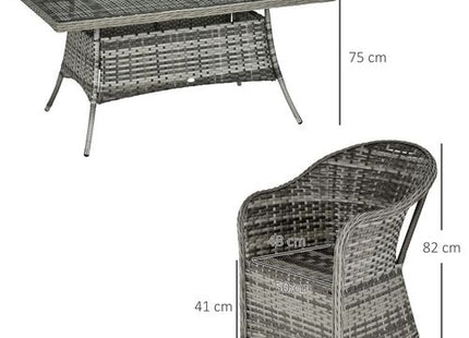 Outsunny 7 Pieces Rattan Dining Sets w/ Tempered Glass Umbrella Hole Table