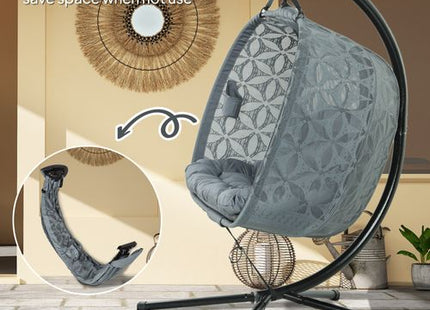 Outsunny Double Hanging Swing Chair w/ Stand & Cup Holders, Charcoal Grey