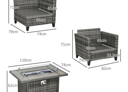 Outsunny 5PC Rattan Garden Set with Gas Fire Pit Table