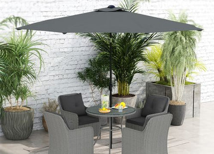 Outsunny Luxury Rattan Garden Dining Set W/ Parasol, Cushions, Light Grey