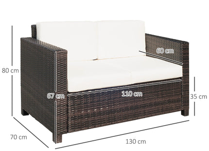 Outsunny Rattan Wicker 2-seat Sofa Loveseat Padded Garden Furniture Brown