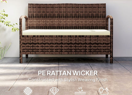 Outsunny Rattan Garden Bench w/ 125L Storage, Cushioned Outdoor Bench