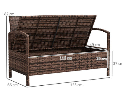 Outsunny Rattan Garden Bench w/ 125L Storage, Cushioned Outdoor Bench