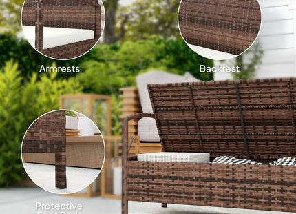 Outsunny Rattan Garden Bench w/ 125L Storage, Cushioned Outdoor Bench